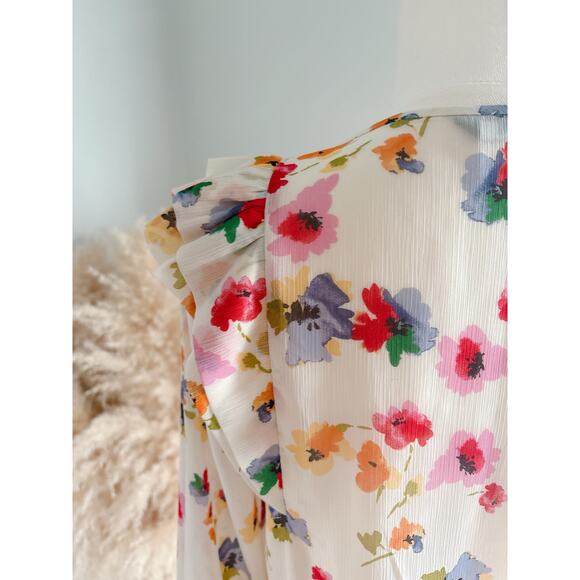 Zara Sheer Floral Ruffle Long Sleeve Blouse Women’s Medium Romantic Garden Party - Picture 8 of 9